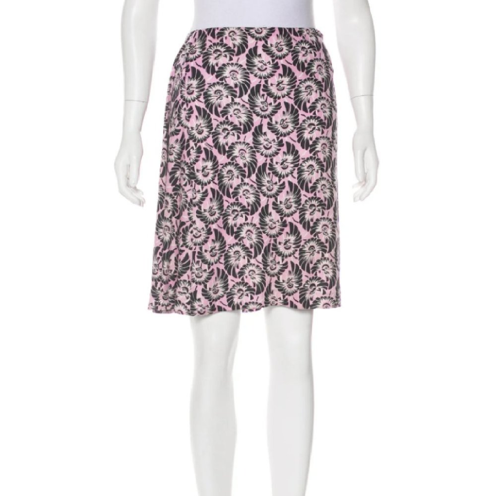 PRADA Silk Knee-Length Skirt Pink, White, and Black with Floral Design